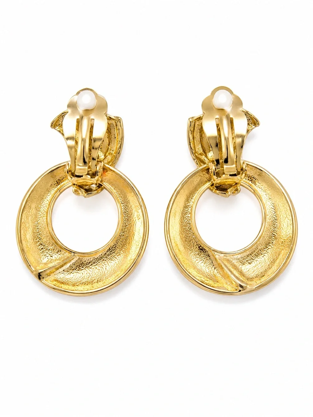 Vintage Tortoise Lucite Rhinestone Clip-On Earrings – Gold Tone Statement Hoops‎